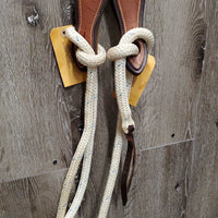 Headstall, Nylon Horsemanship Mecate Reins, Slobber Straps *vgc, mnr stains & snags, letter stamp, yellowed
