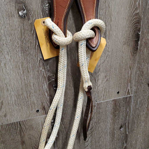 Headstall, Nylon Horsemanship Mecate Reins, Slobber Straps *vgc, mnr stains & snags, letter stamp, yellowed