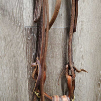 Headstall, Nylon Horsemanship Mecate Reins, Slobber Straps *vgc, mnr stains & snags, letter stamp, yellowed
