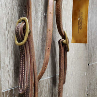 Headstall, Nylon Horsemanship Mecate Reins, Slobber Straps *vgc, mnr stains & snags, letter stamp, yellowed
