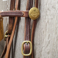 Headstall, Nylon Horsemanship Mecate Reins, Slobber Straps *vgc, mnr stains & snags, letter stamp, yellowed
