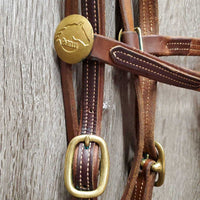 Headstall, Nylon Horsemanship Mecate Reins, Slobber Straps *vgc, mnr stains & snags, letter stamp, yellowed
