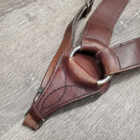 Flat Leather Breast Collar *gc, mnr dirt, x holes, tarnished plaiting, mismatched connectors, scuffs
