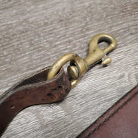 Flat Leather Breast Collar *gc, mnr dirt, x holes, tarnished plaiting, mismatched connectors, scuffs