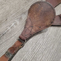 Flat Leather Breast Collar *gc, mnr dirt, x holes, tarnished plaiting, mismatched connectors, scuffs
