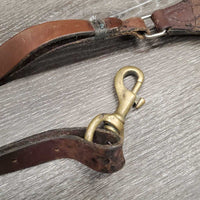 Flat Leather Breast Collar *gc, mnr dirt, x holes, tarnished plaiting, mismatched connectors, scuffs
