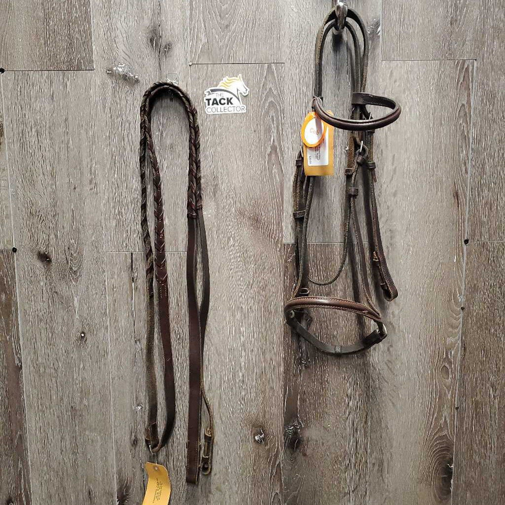 Rsd Bridle, Wide Braided Reins *fair/gc, clean, v.rough, scraped edges, dry, stiff