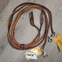 Soft Round Braided Leather Split Reins, quick clip ends *vgc, dirty clips, discouloured
