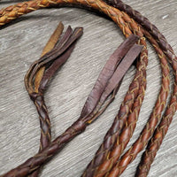 Soft Round Braided Leather Split Reins, quick clip ends *vgc, dirty clips, discouloured
