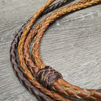 Soft Round Braided Leather Split Reins, quick clip ends *vgc, dirty clips, discouloured
