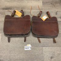 Pr Hvy Leather Australian Saddle Bags, 2 laces *xc, mnr stains, twisted straps, dents & scrapes
