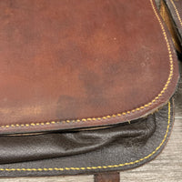 Pr Hvy Leather Australian Saddle Bags, 2 laces *xc, mnr stains, twisted straps, dents & scrapes
