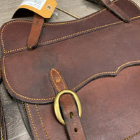 Pr Hvy Leather Australian Saddle Bags, 2 laces *xc, mnr stains, twisted straps, dents & scrapes
