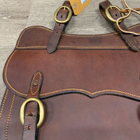 Pr Hvy Leather Australian Saddle Bags, 2 laces *xc, mnr stains, twisted straps, dents & scrapes
