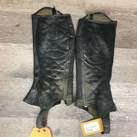 Pr Leather Half Chaps *gc, dirty, faded, rubs, film, curled corners, stretched elastic, older
