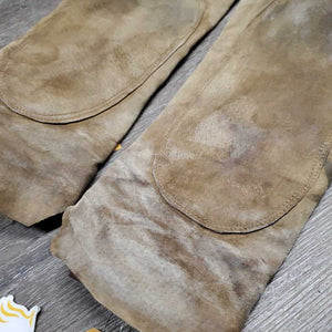 Pr Thin Suede Half Chaps *fair, older, discolored, stains, rubs, stiff