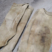 Pr Thin Suede Half Chaps *fair, older, discolored, stains, rubs, stiff
