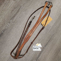 Flat Narrow Running Martingale, snap *fair/gc, No Stopper, v.dry & stiff, older, mnr dirt, dents, discolored/faded, xholes
