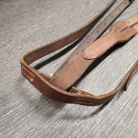 Flat Narrow Running Martingale, snap *fair/gc, No Stopper, v.dry & stiff, older, mnr dirt, dents, discolored/faded, xholes
