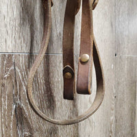 Headstall, Over Check Rings *gc, older, dry, scraped edges, stiff, rubs, scrapes, browband: mismatched & sloppy
