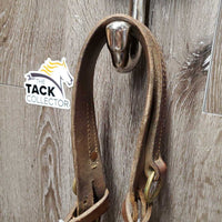 Headstall, Over Check Rings *gc, older, dry, scraped edges, stiff, rubs, scrapes, browband: mismatched & sloppy
