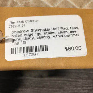 Sheepskin Half Pad, tabs, rolled edge *gc, stains, clean, mnr gunk, dingy, clumpy, v.thin pommel, marker