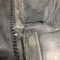 Pr Leather Half Chaps *fair, dirty, edge rubs, repairs, hole-L, faded, rubbed & pilly, undone seam
