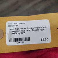 Med Tall Horse Socks "Horse with Flowers" *like new, ?seam rubs
