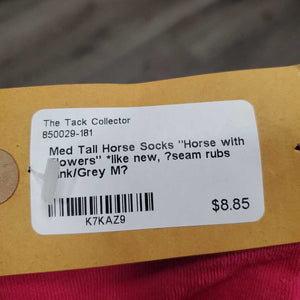 Med Tall Horse Socks "Horse with Flowers" *like new, ?seam rubs