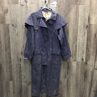 Vintage 100% Cotton Full Length Denim Duster Coat - Jacket *xc, mnr faded?stains collar
