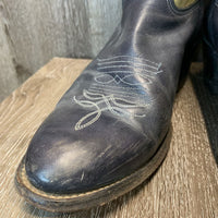 MENS Pointy Toe Tall Western Boots *gc, rubs, faded, threads, scrapes, scratches, stains, v.rubbed sole
