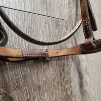 Rsd Leather Bridle, Braided Reins *vgc, MISSING 1x Cheek, mnr rubbed edges, gouges, film, rubs, dirt, stiff, loose hooks

