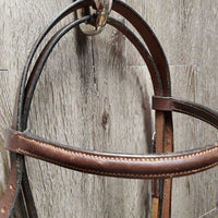 Rsd Leather Bridle, Braided Reins *vgc, MISSING 1x Cheek, mnr rubbed edges, gouges, film, rubs, dirt, stiff, loose hooks
