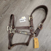 Rolled Synthetic Leather - Vinyl Halter, snap, wide Crown, nameplate *gc, rubs, scratches, taped, dirty edges
