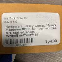 Jersey Cooler, "Spruce Meadows RBC", tail *vgc, mnr hair, dirt, stained, snags
