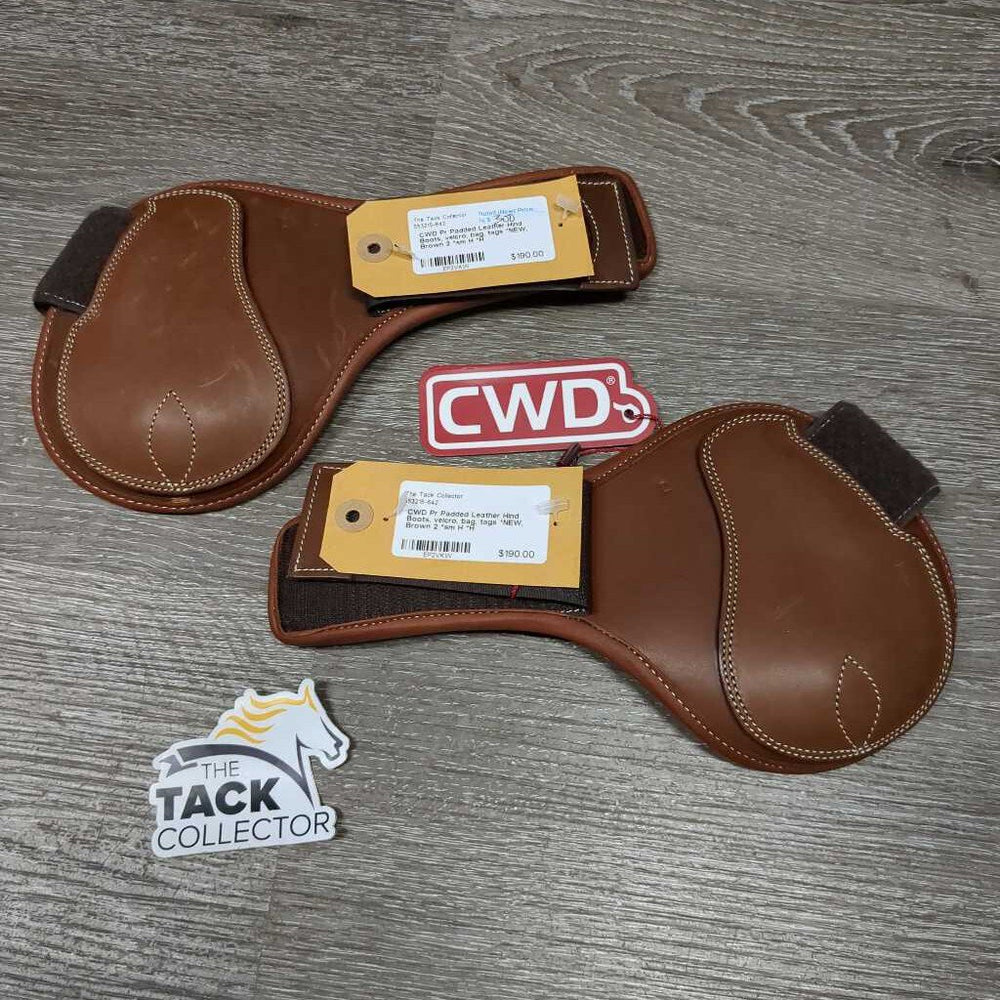 Pr Padded Leather Hind Boots, velcro, bag, tags *NEW