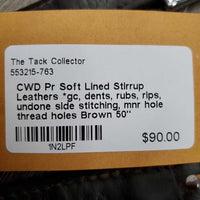 Pr Soft Lined Stirrup Leathers *gc, dents, rubs, rips, undone side stitching, mnr hole thread holes
