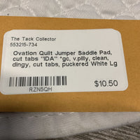 Quilt Jumper Saddle Pad, cut tabs "IDA" *gc, v.pilly, clean, dingy, cut tabs, puckered
