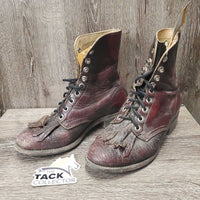 Pr Lace Up Roper Boots *gc, dirty, scuffed, discolour, dry, curled fringe
