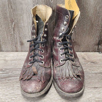 Pr Lace Up Roper Boots *gc, dirty, scuffed, discolour, dry, curled fringe
