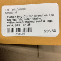 Hvy Cotton Breeches, Pull On *gc/fair, older, stains, v.discolored/stained seat & legs, rubs, pills
