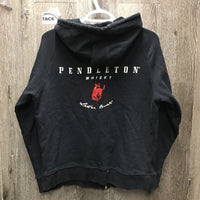 Sweatshirt Hoodie - Jacket, zipper "Pendelton Whiskey" *gc, faded, edge rubs, hair, shrunk?, wavy zipper
