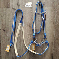 Hvy Nylon Racing Set: Bridle, Rubber Reins, D Ring, Fork, Yoke & Noseband Set *xc/vgc, clean & mnr dirt & stains, edge edges & holes
