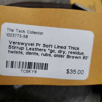 Pr Soft Lined Thick Stirrup Leathers *gc, dry, residue, twists, dents, rubs, older
