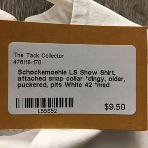 LS Show Shirt, attached snap collar *dingy, older, puckered, pits