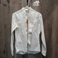 LS Show Shirt, 1 Button Collar, embroidered *gc, dingy, older, puckered, seam puckers, older, crinkled, pits
