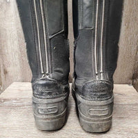 Tall Quilt Winter Riding Boots, laces, zipper *gc/fair, dirty, scuffs, piping: frays & rubs, snags, sm holes, faded, hairy, pilly, older, undone seam
