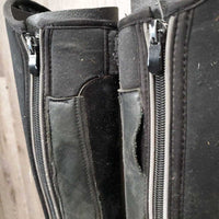 Tall Quilt Winter Riding Boots, laces, zipper *gc/fair, dirty, scuffs, piping: frays & rubs, snags, sm holes, faded, hairy, pilly, older, undone seam
