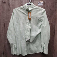 LS Show Shirt, 2 Velcro Collars *vgc, wrinkles, seam puckers, older, sm stain
