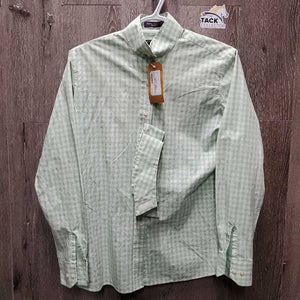 LS Show Shirt, 2 Velcro Collars *vgc, wrinkles, seam puckers, older, sm stain